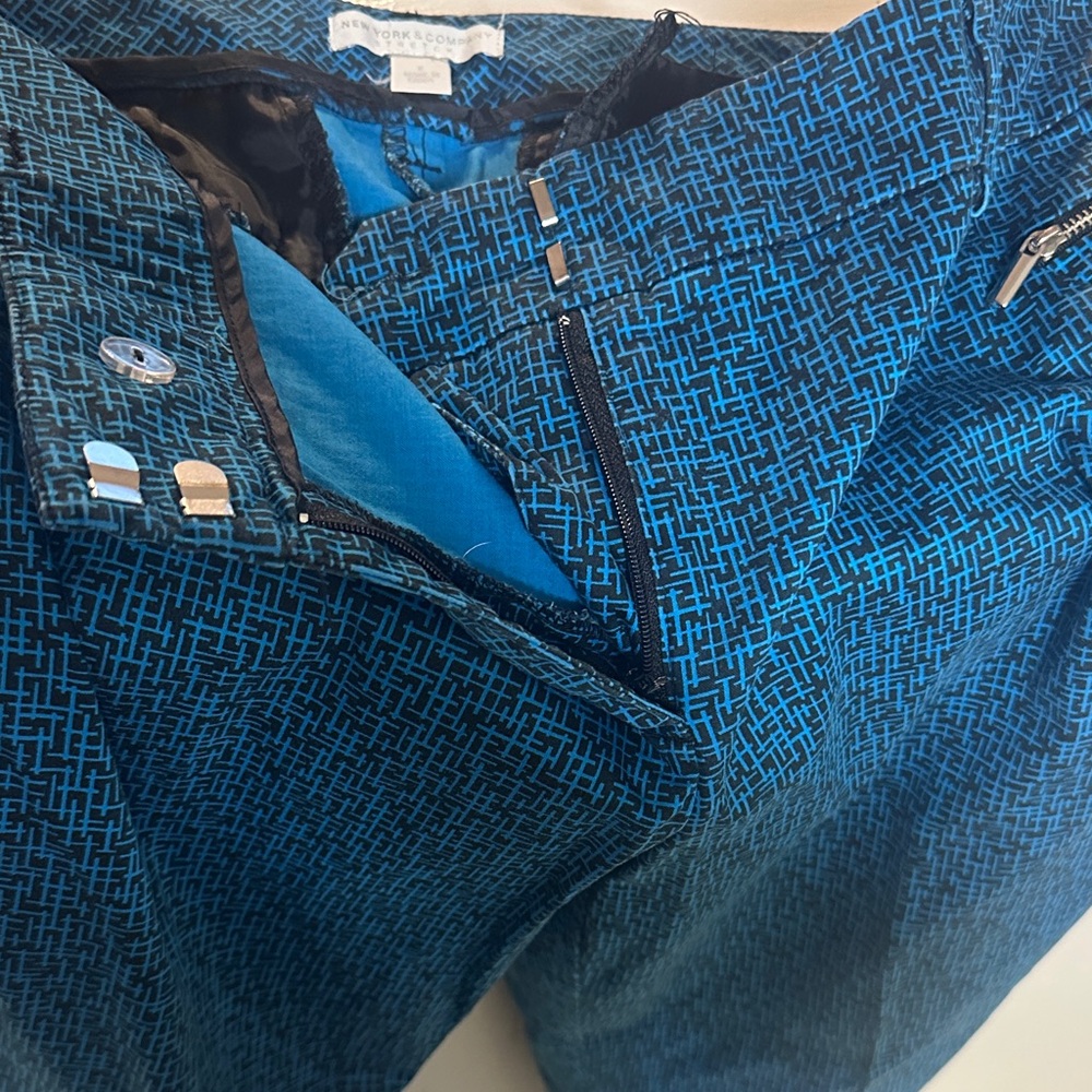 Blue Geometric Patterned biz casual pants women’s